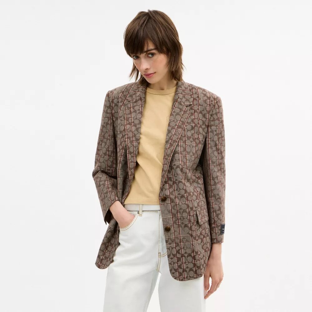 Blazer à simple boutonnage en tartan C Signature