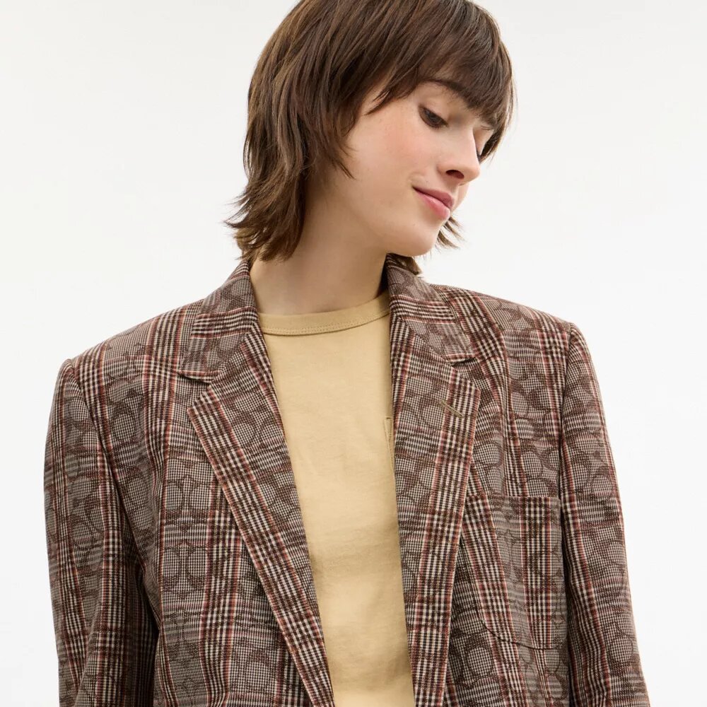 Blazer à simple boutonnage en tartan C Signature