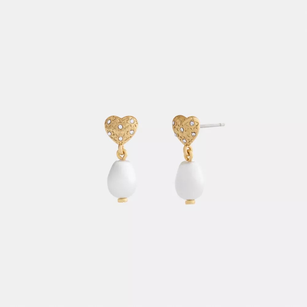 Boucles d’oreilles pendantes en forme de cœur et de perle