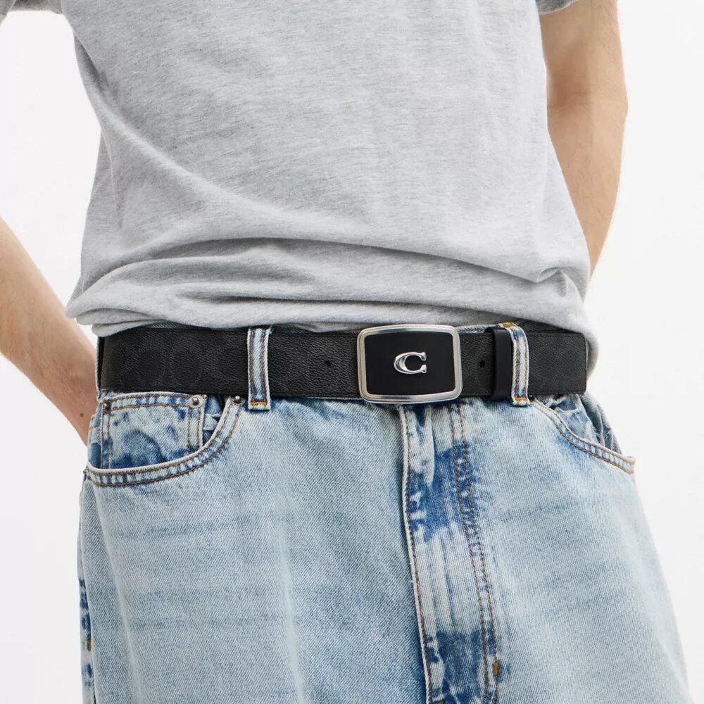 Ceinture à boucle plaque emblématique, 38 mm