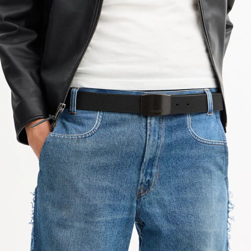 Ceinture réversible à boucle harnais et plaque, à découper sur mesure, 38 mm
