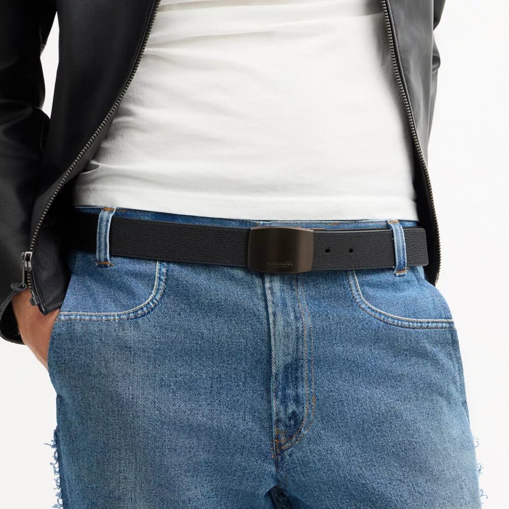 Ceinture réversible à boucle harnais et plaque, à découper sur mesure, 38 mm