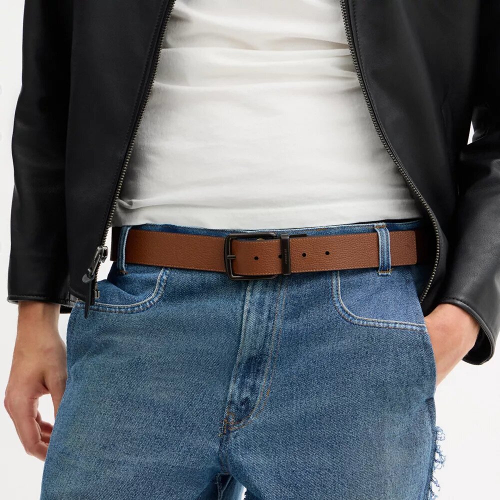 Ceinture réversible à boucle harnais et plaque, à découper sur mesure, 38 mm