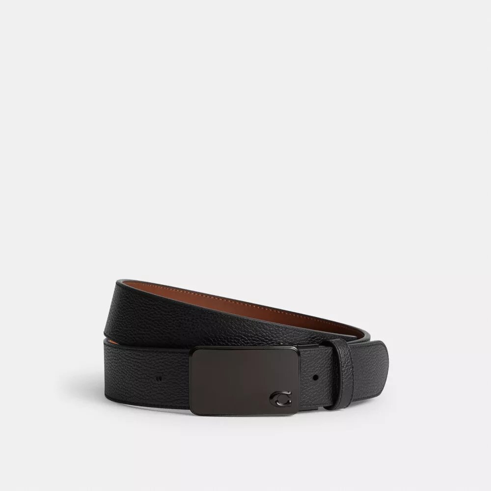 Ceinture réversible à boucle plaque emblématique, découpée sur mesure, 38 mm