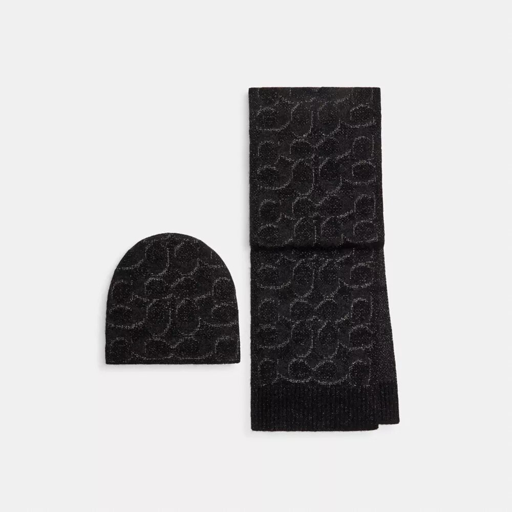 Coffret cadeau « Signature » comprenant un bonnet et une écharpe métallisés