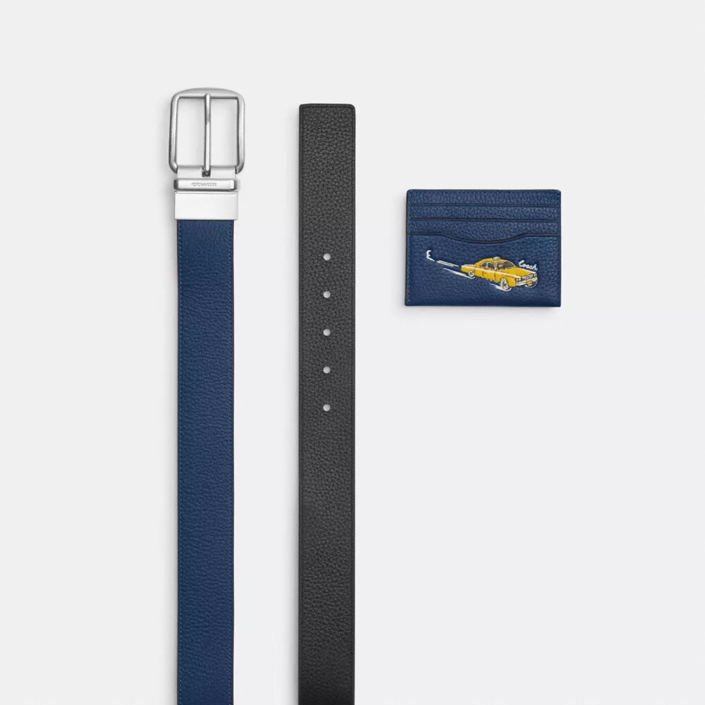 Ensemble porte-cartes et ceinture dans un coffret, imprimé voiture
