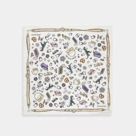 Foulard carré en soie à imprimé de motifs emblématiques