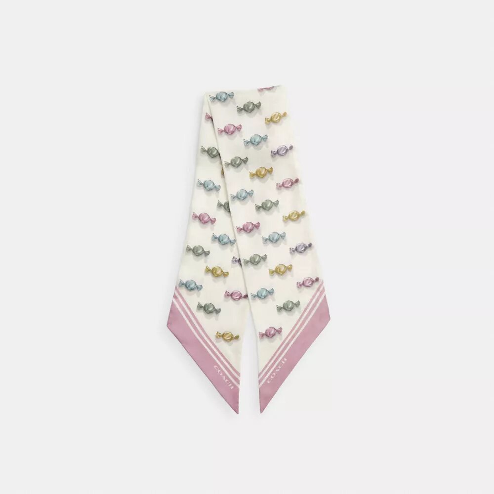 Foulard fin et large en soie à imprimé « bonbons emballés »