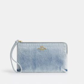 Grand sac à pochette dragonne d'angle en denim « Loved »