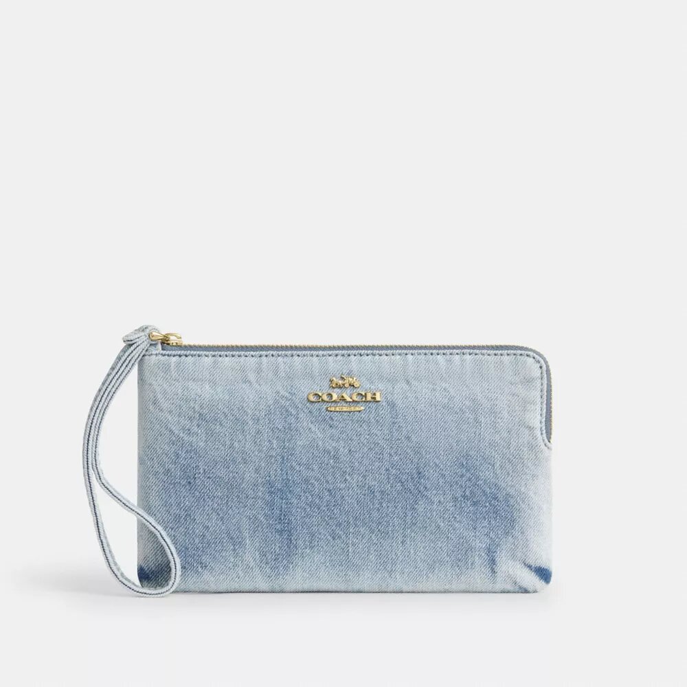 Grand sac à pochette dragonne d'angle en denim « Loved »