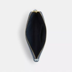 Grand sac à pochette dragonne d’angle en denim « Loved »