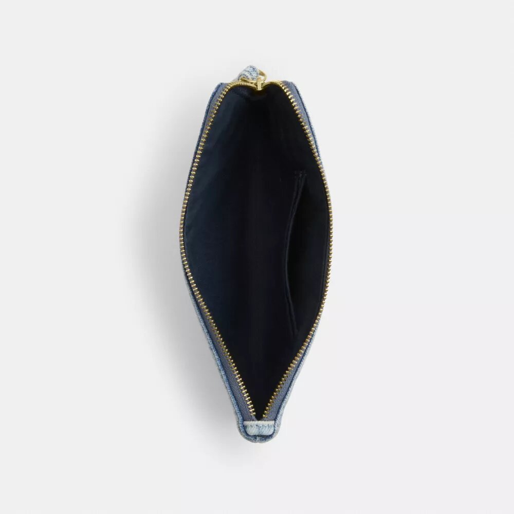 Grand sac à pochette dragonne d'angle en denim « Loved »
