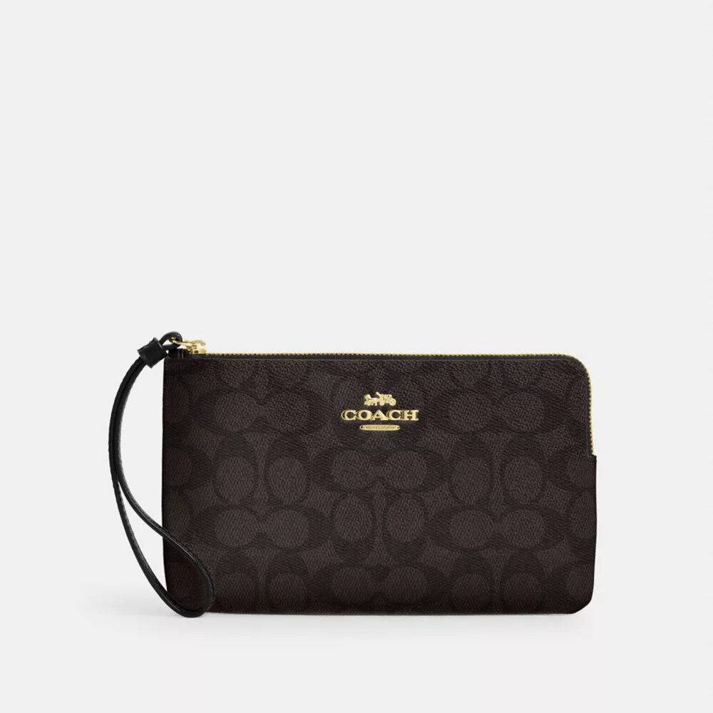 Grande pochette dragonne à fermeture éclair d'angle en Signature Canvas