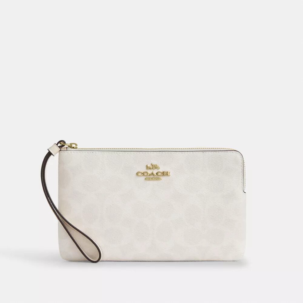 Grande pochette dragonne à fermeture éclair d'angle en Signature Canvas