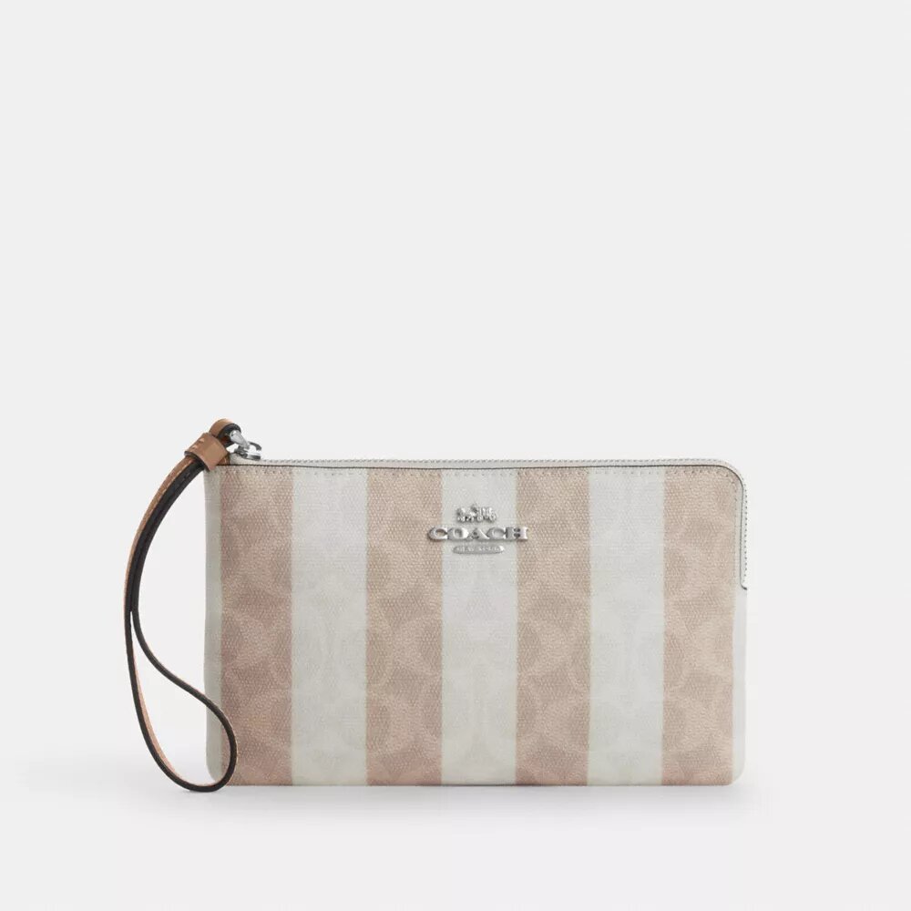 Grande pochette dragonne à fermeture éclair d'angle en Signature Canvas