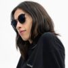 Lunettes de soleil rondes en métal texturé