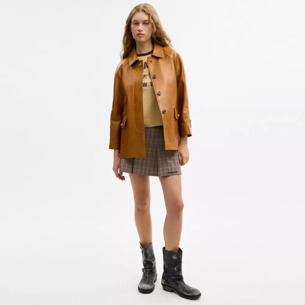 Manteau swing en cuir Turnlock
