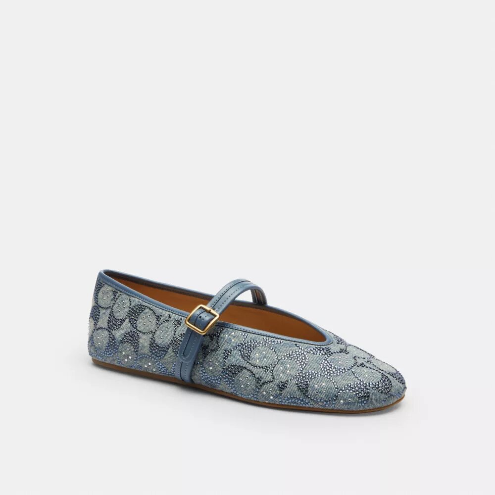 Mary Janes in denim Signature Crystal