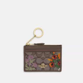 Mini-porte-carte d'identité fin en jacquard emblématique avec broderie florale