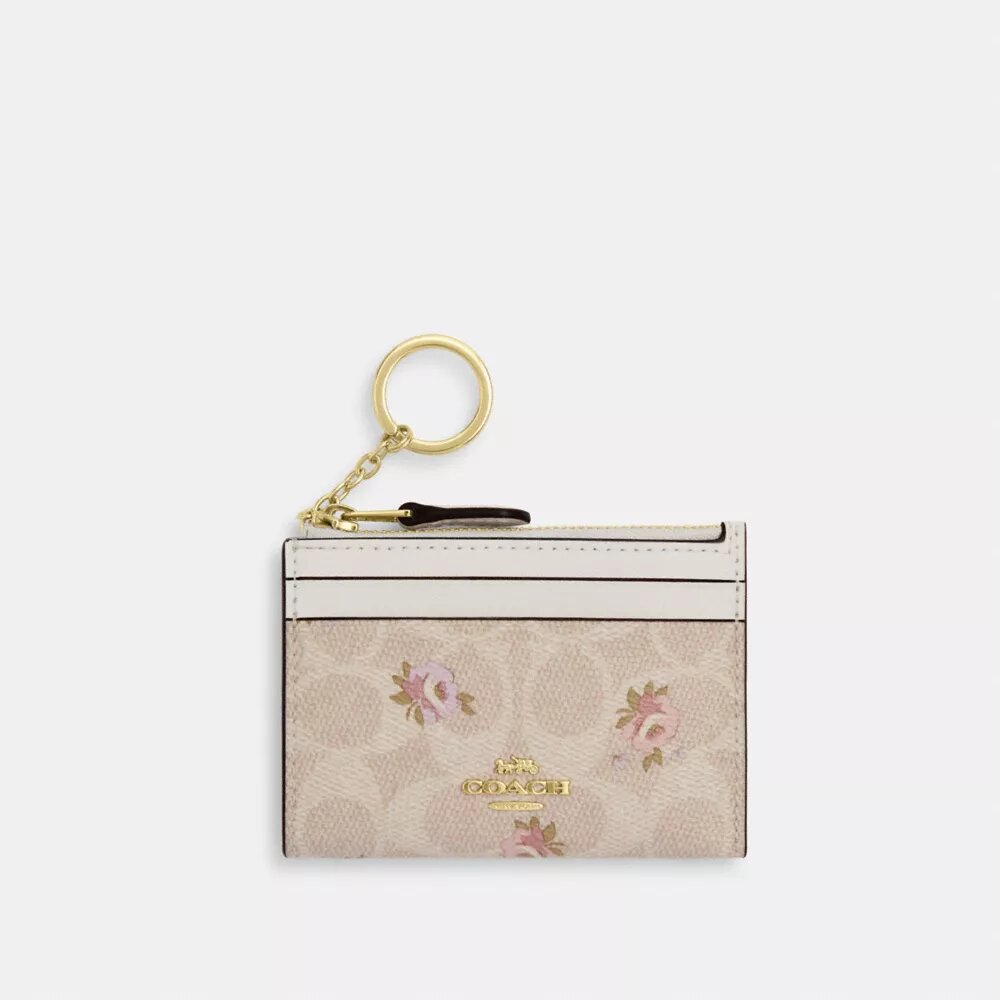 Mini-porte-carte fin en Signature Canvas à imprimé floral