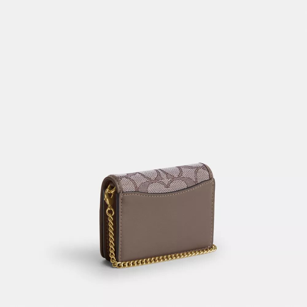Mini-portefeuille sur chaîne en jacquard signature avec broderie florale