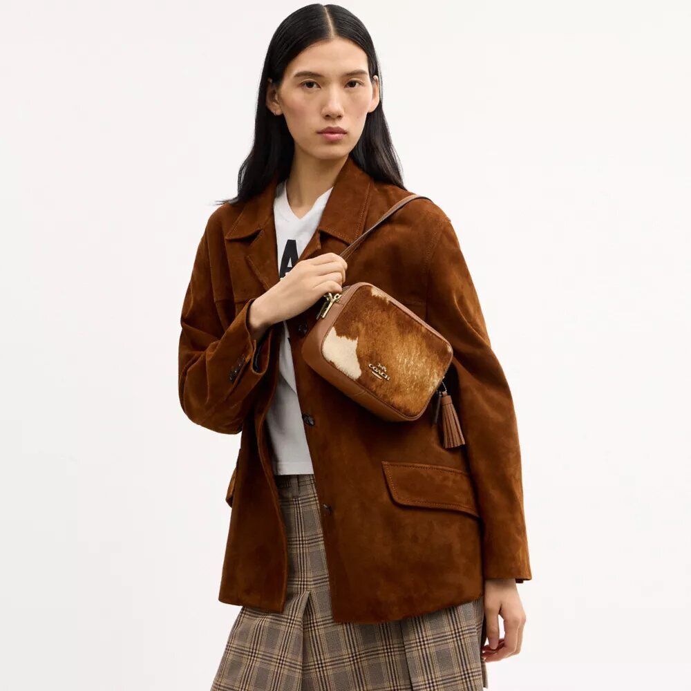 Mini sac bandoulière Carey en cuir de veau velours imprimé vache
