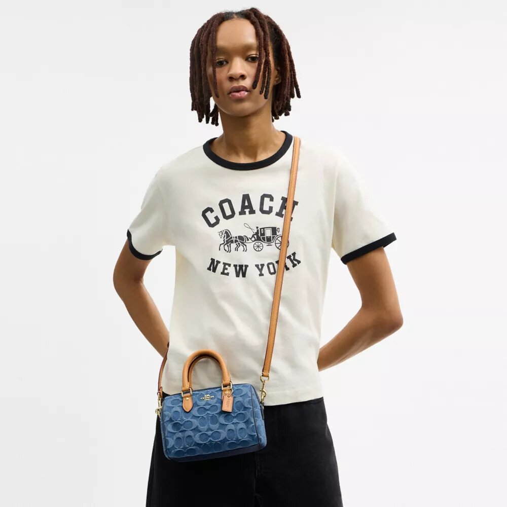 Mini sac bandoulière Rowan en denim emblématique