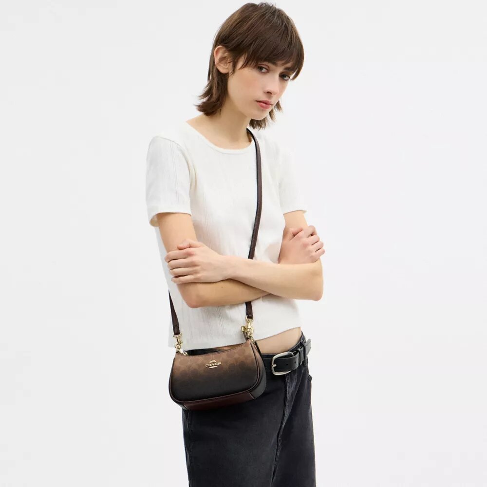 Mini sac à bandoulière Teri en Signature Canvas ombrée