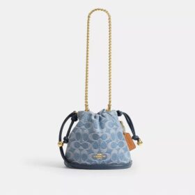 Mini-sac à cordon Faye en denim Signature