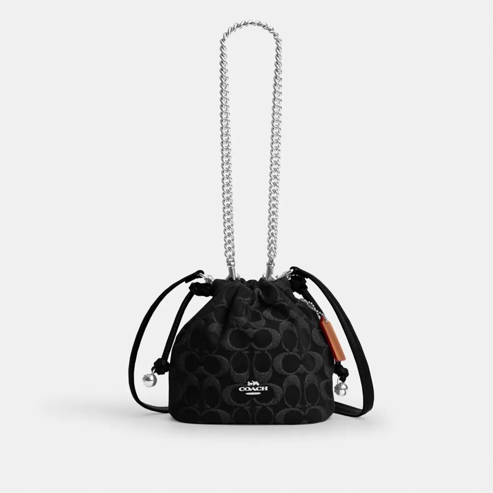 Mini-sac à cordon Faye en denim Signature