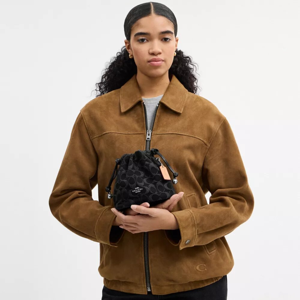 Mini-sac à cordon Faye en denim Signature
