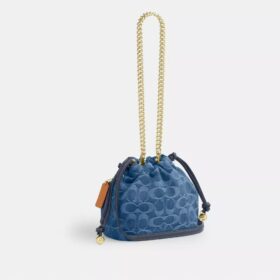Mini-sac à cordon Faye en denim Signature