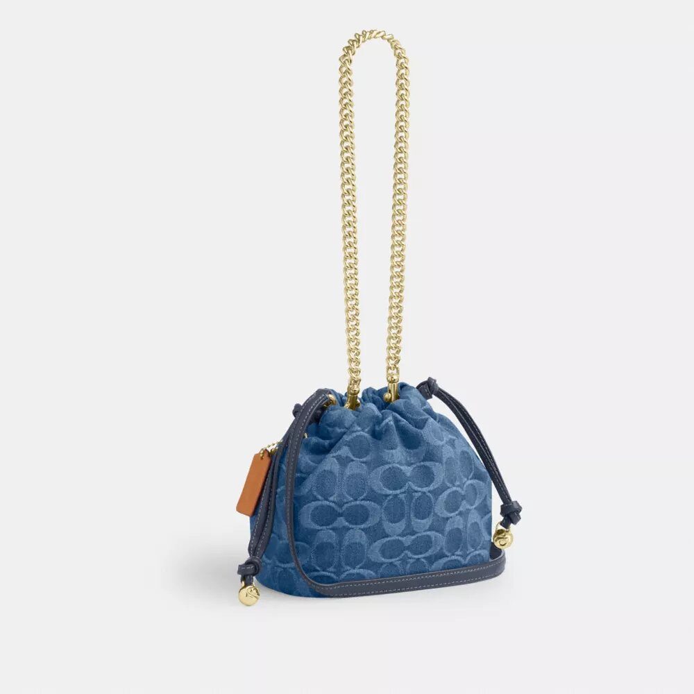 Mini-sac à cordon Faye en denim Signature