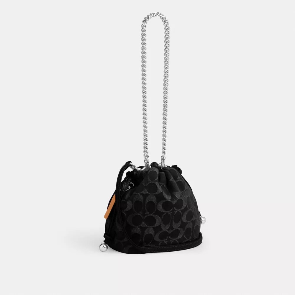 Mini-sac à cordon Faye en denim Signature