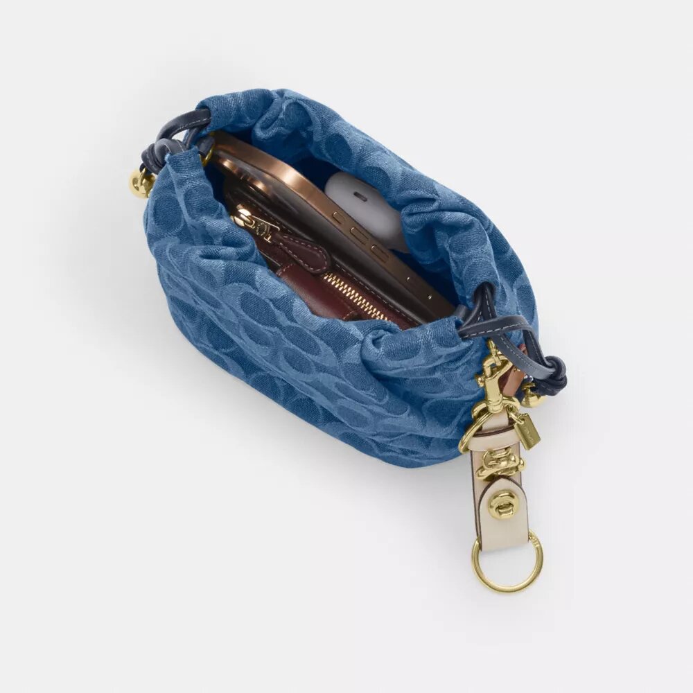 Mini-sac à cordon Faye en denim Signature