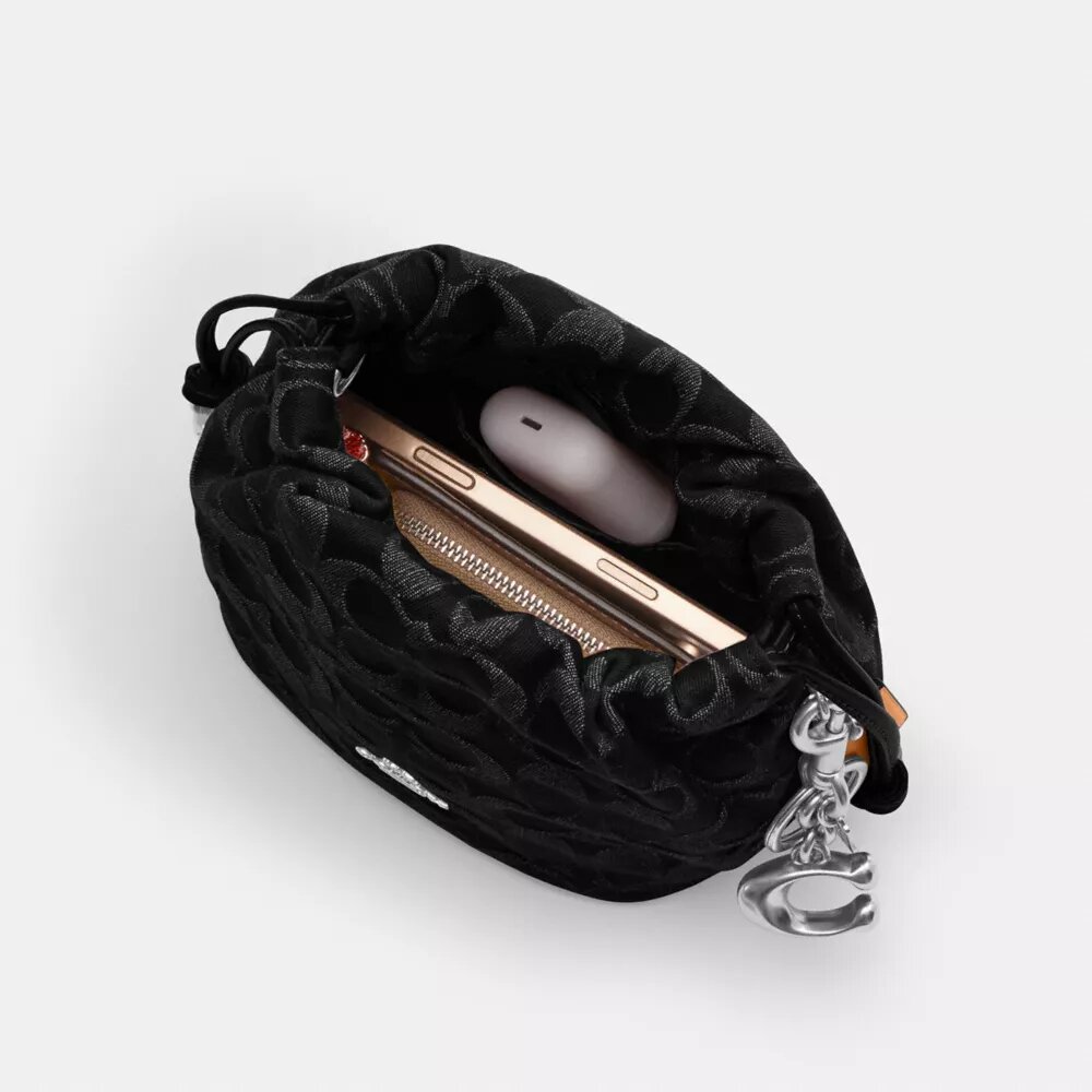 Mini-sac à cordon Faye en denim Signature