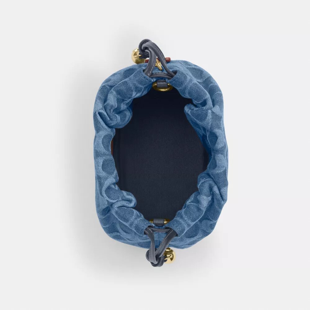 Mini-sac à cordon Faye en denim Signature