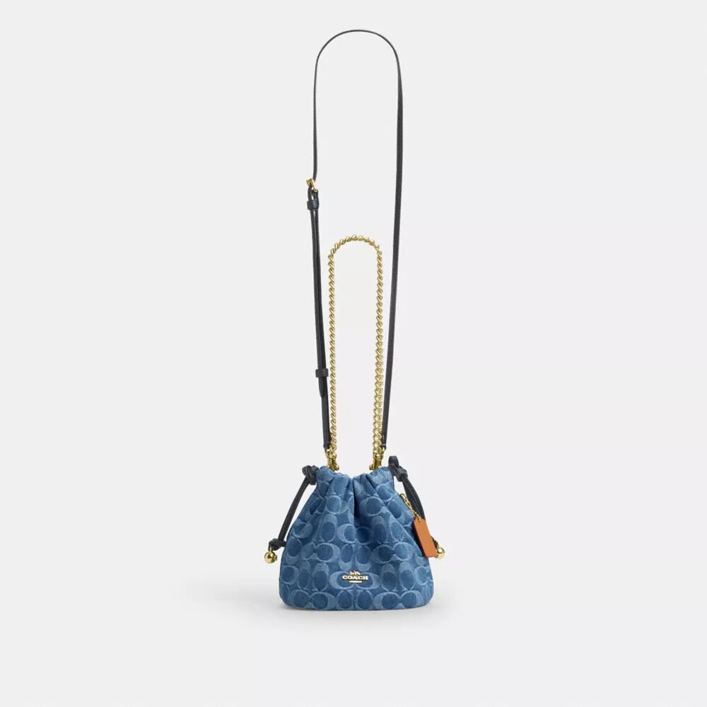 Mini-sac à cordon Faye en denim Signature