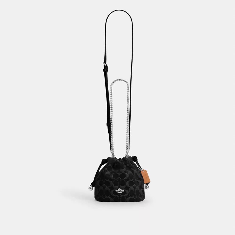 Mini-sac à cordon Faye en denim Signature