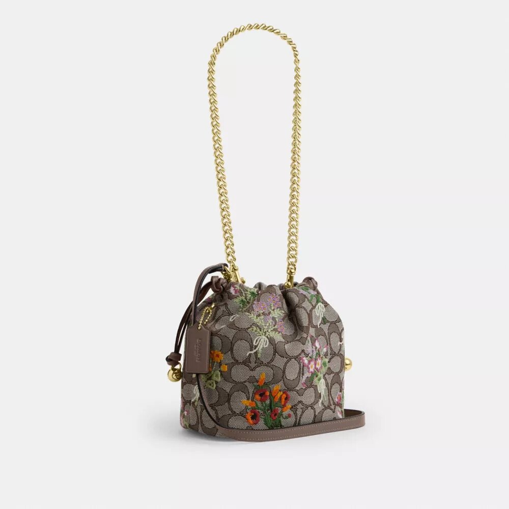 Mini-sac à cordon Faye en jacquard emblématique avec broderie florale