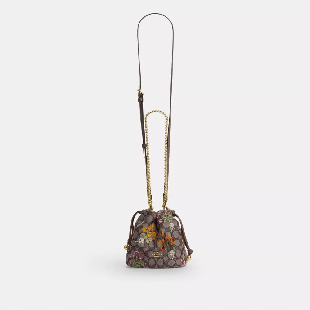 Mini-sac à cordon Faye en jacquard emblématique avec broderie florale