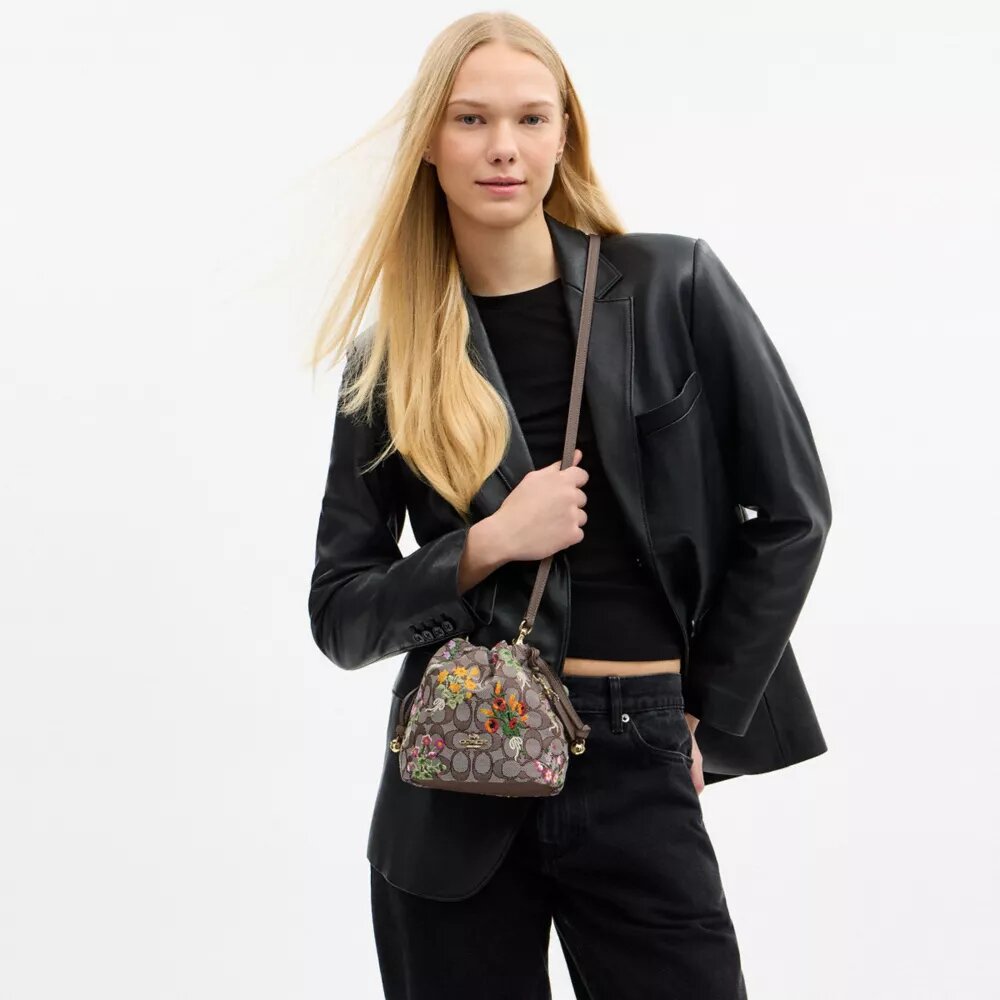Mini-sac à cordon Faye en jacquard emblématique avec broderie florale