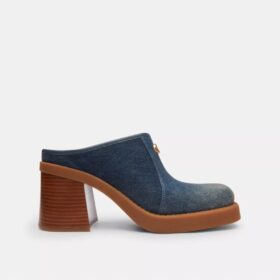 Mules à talons avec logo « C » sculpté, en denim « Loved »