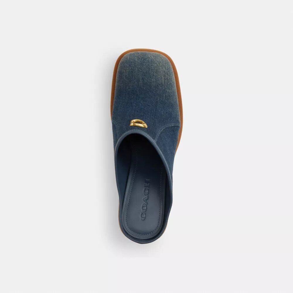 Mules à talons avec logo « C » sculpté, en denim « Loved »