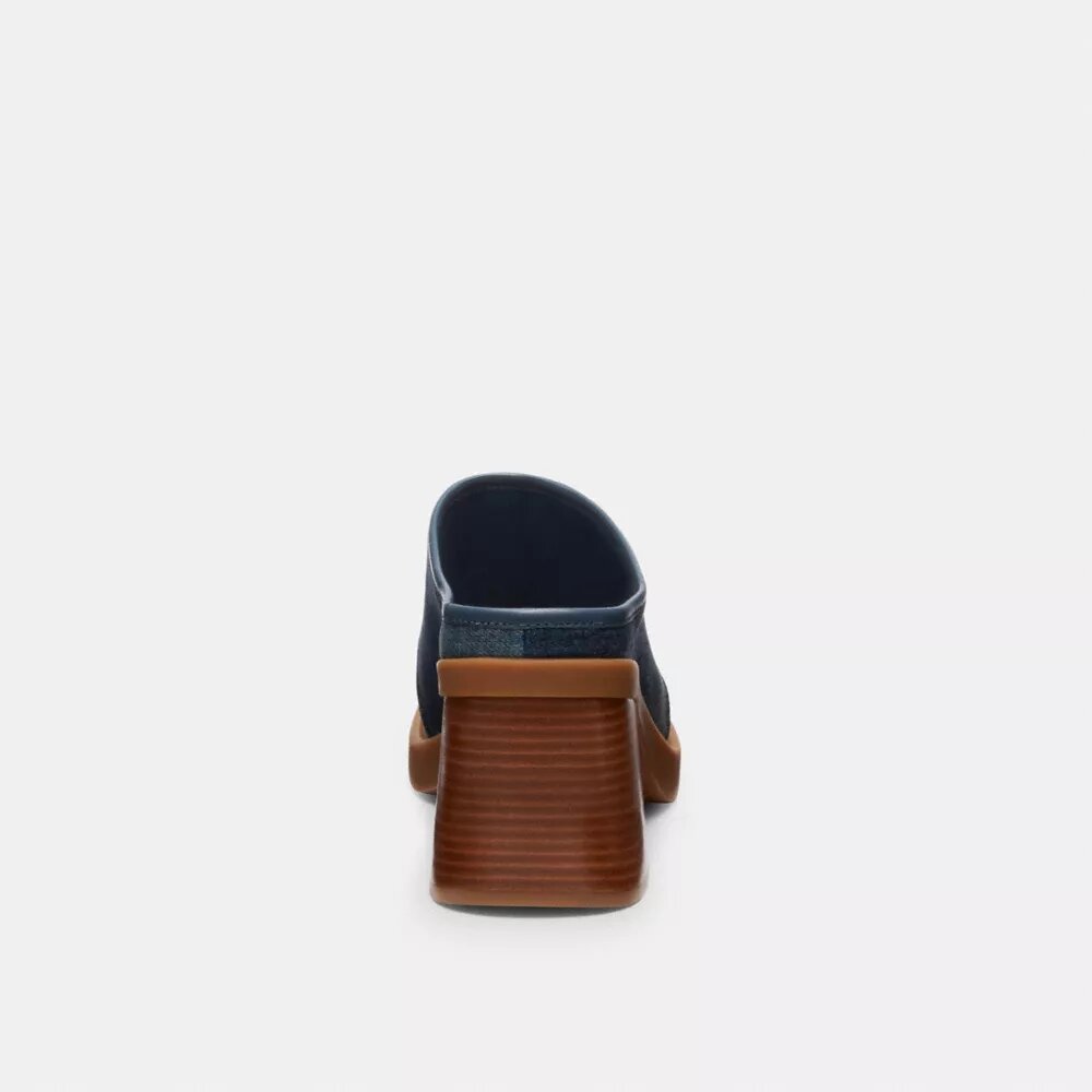 Mules à talons avec logo « C » sculpté, en denim « Loved »
