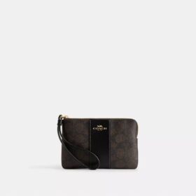 Pochette dragonne avec fermeture à glissière en coin en Signature Canvas à rayures