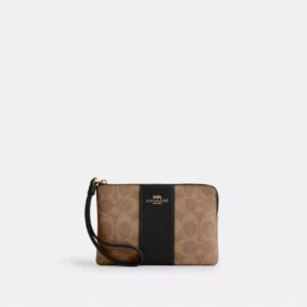 Pochette dragonne avec fermeture à glissière en coin en Signature Canvas à rayures