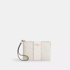 Pochette dragonne avec fermeture à glissière en coin en Signature Canvas à rayures