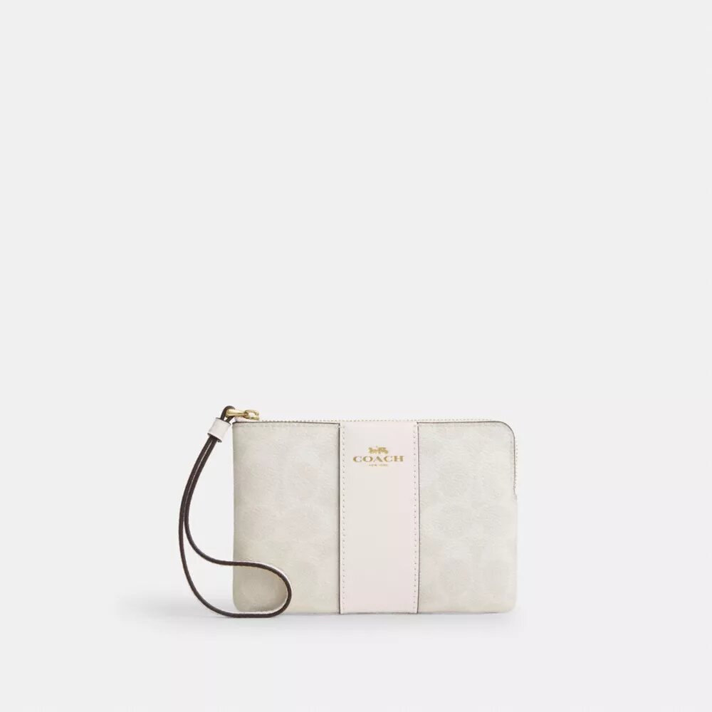 Pochette dragonne avec fermeture à glissière en coin en Signature Canvas à rayures