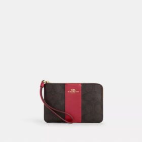 Pochette dragonne avec fermeture à glissière en coin en Signature Canvas à rayures